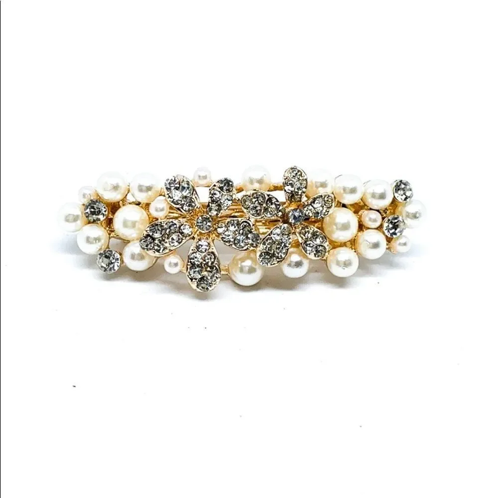 Rhinestone Pearl Gold Hair Clip